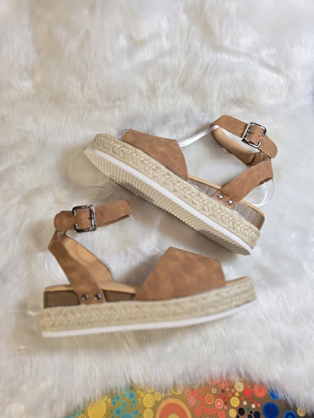Soda Topic Womens Tan Platform Espadrille Sandals with Ankle Strap